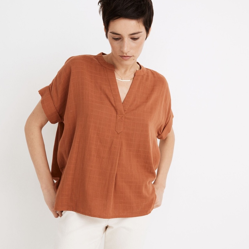 Madewell Lakeline Popover Shirt, dark orange, small, cotton